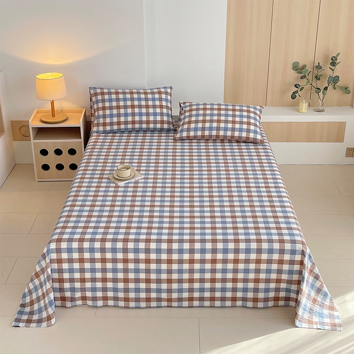 春皖家纺 2026春夏新款全棉纯棉水洗棉单品系列床单单件床单单品-A版单床单 翠竹-彩格