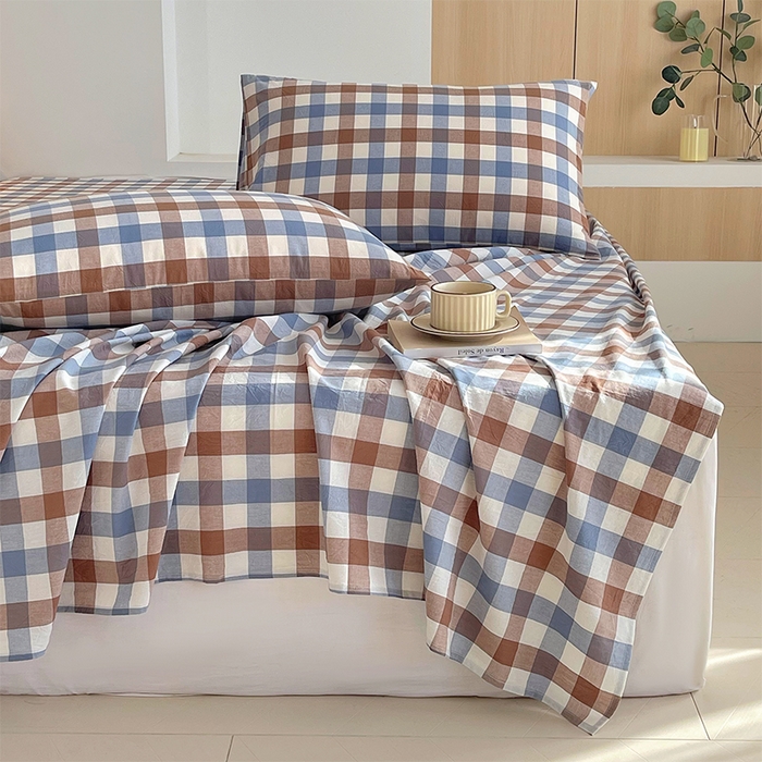 91家纺网 家纺一手货源 找家纺 春皖家纺 2026春夏新款全棉纯棉水洗棉单品系列床单单件床单单品-A版单床单 翠竹-彩格