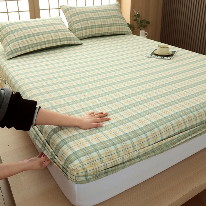 91家纺网 家纺一手货源 找家纺 春皖家纺 2026春夏新款全棉纯棉水洗棉单品系列床笠单件床笠单品-A版单床笠 翠竹-果条