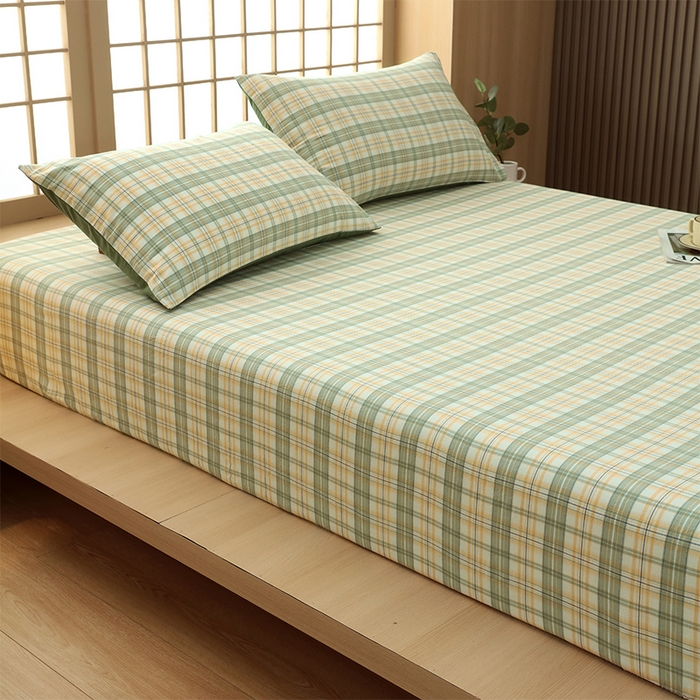 91家纺网 家纺一手货源 找家纺 春皖家纺 2026春夏新款全棉纯棉水洗棉单品系列床笠单件床笠单品-A版单床笠 翠竹-果条