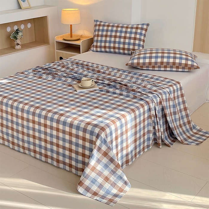 91家纺网 家纺一手货源 找家纺 春皖家纺 2026春夏新款全棉纯棉水洗棉单品系列床单单件床单单品-A版单床单 翠竹-彩格