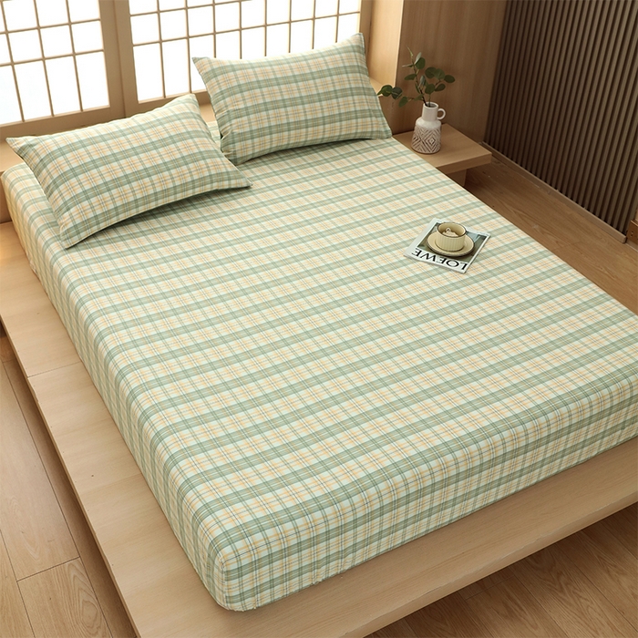 91家纺网 家纺一手货源 找家纺 春皖家纺 2026春夏新款全棉纯棉水洗棉单品系列床笠单件床笠单品-A版单床笠 翠竹-果条