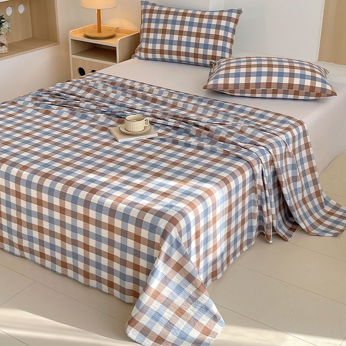 91家纺网 家纺一手货源 找家纺 春皖家纺 2026春夏新款全棉纯棉水洗棉单品系列床单单件床单单品-A版单床单 翠竹-彩格