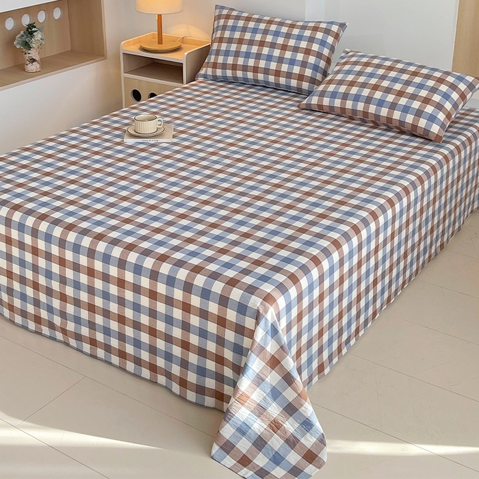 91家纺网 家纺一手货源 找家纺 春皖家纺 2026春夏新款全棉纯棉水洗棉单品系列床单单件床单单品-A版单床单 翠竹-彩格