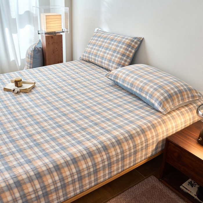 91家纺网 家纺一手货源 找家纺 春皖家纺 2026春夏新款全棉纯棉水洗棉单品系列床笠单件床笠单品-A版单床笠 翠竹-蓝格