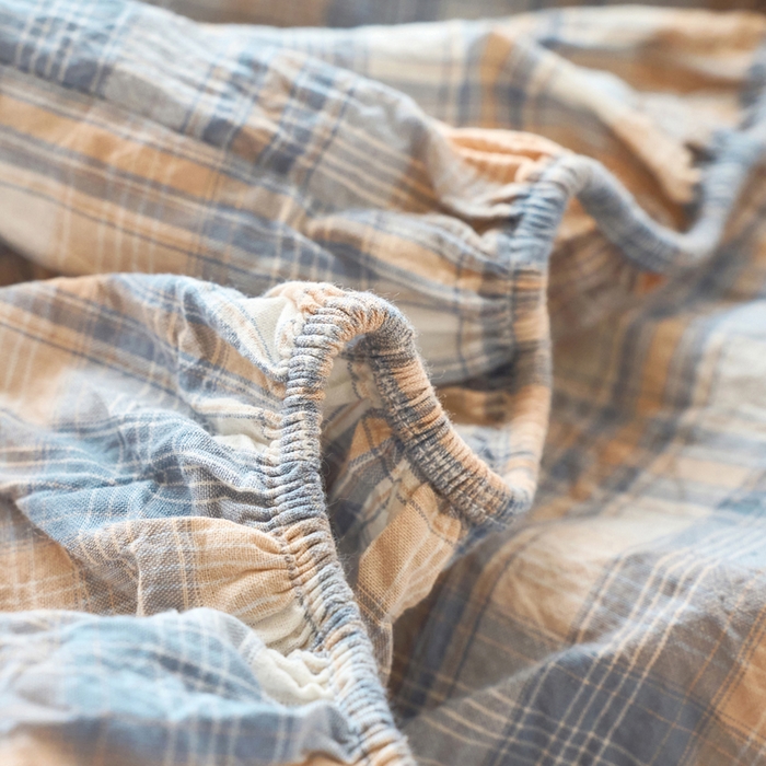 91家纺网 家纺一手货源 找家纺 春皖家纺 2026春夏新款全棉纯棉水洗棉单品系列床笠单件床笠单品-A版单床笠 翠竹-蓝格