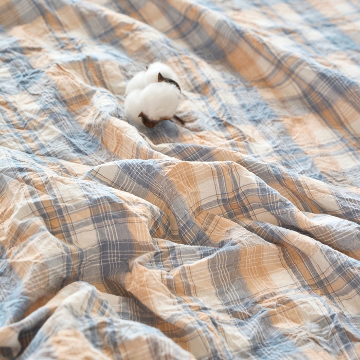 91家纺网 家纺一手货源 找家纺 春皖家纺 2026春夏新款全棉纯棉水洗棉单品系列床笠单件床笠单品-A版单床笠 翠竹-蓝格