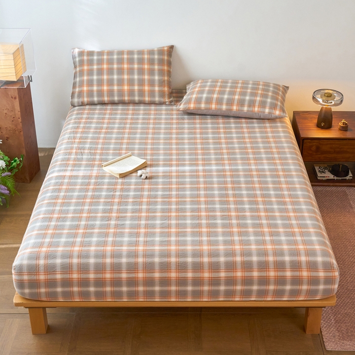 春皖家纺 2026春夏新款全棉纯棉水洗棉单品系列床笠单件床笠单品-A版单床笠 栗木-咖格