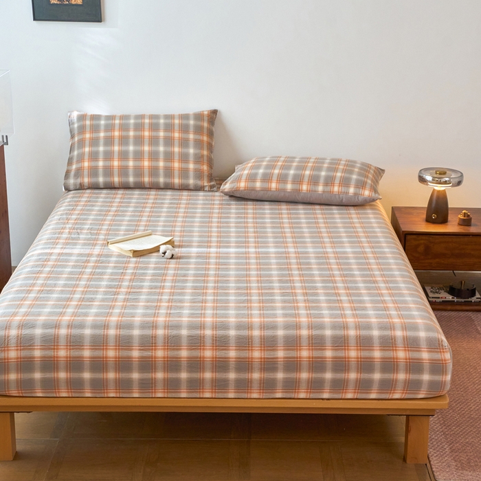 91家纺网 家纺一手货源 找家纺 春皖家纺 2026春夏新款全棉纯棉水洗棉单品系列床笠单件床笠单品-A版单床笠 栗木-咖格