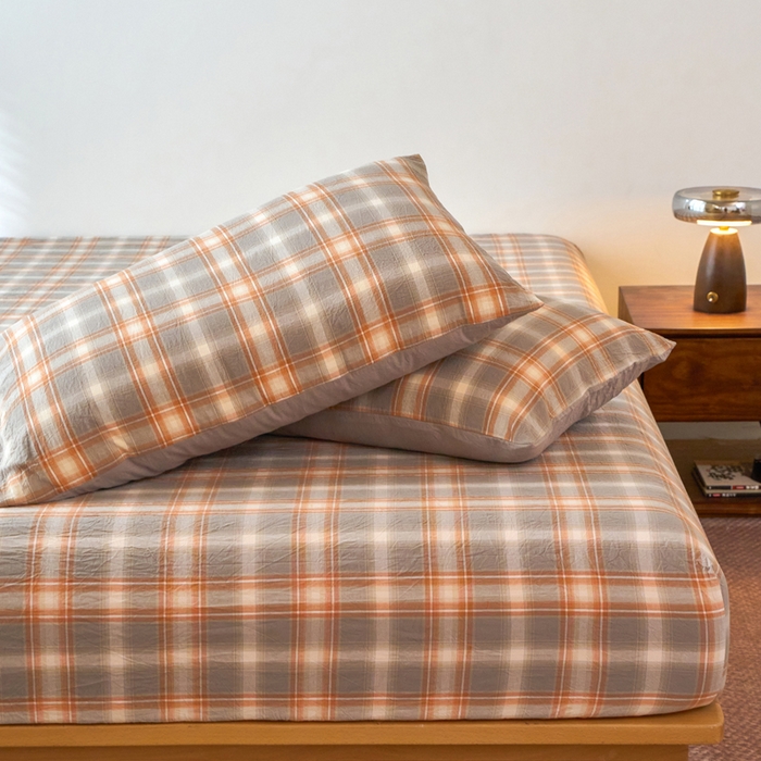 91家纺网 家纺一手货源 找家纺 春皖家纺 2026春夏新款全棉纯棉水洗棉单品系列床笠单件床笠单品-A版单床笠 栗木-咖格