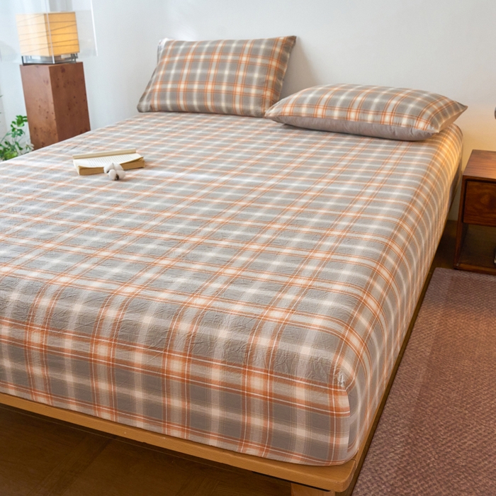 91家纺网 家纺一手货源 找家纺 春皖家纺 2026春夏新款全棉纯棉水洗棉单品系列床笠单件床笠单品-A版单床笠 栗木-咖格