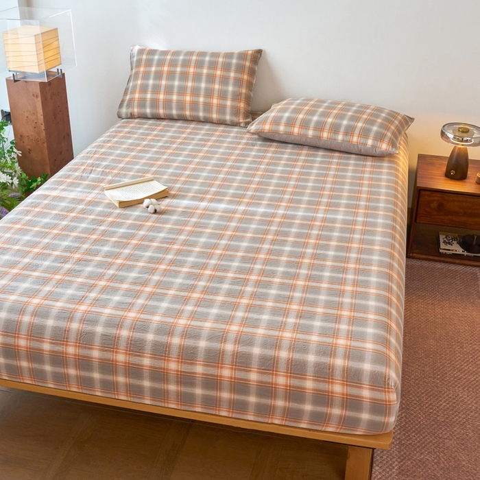 91家纺网 家纺一手货源 找家纺 春皖家纺 2026春夏新款全棉纯棉水洗棉单品系列床笠单件床笠单品-A版单床笠 栗木-咖格