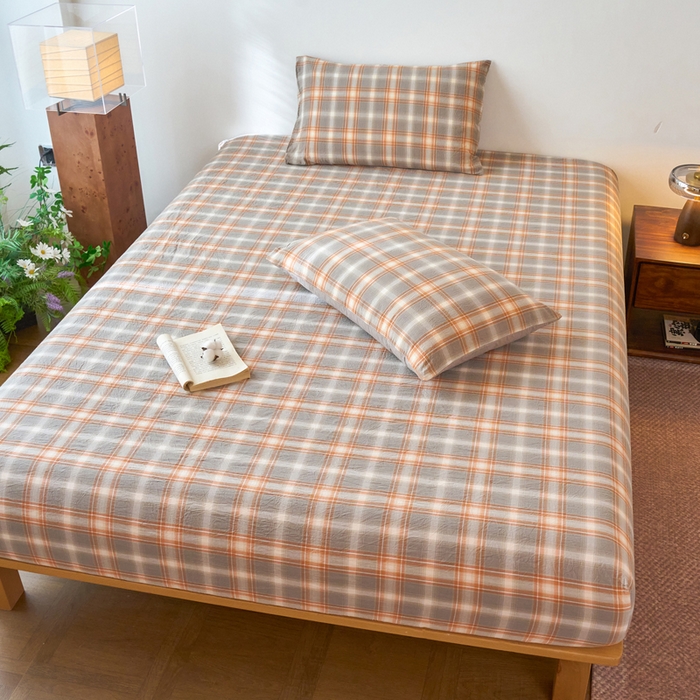 91家纺网 家纺一手货源 找家纺 春皖家纺 2026春夏新款全棉纯棉水洗棉单品系列床笠单件床笠单品-A版单床笠 栗木-咖格