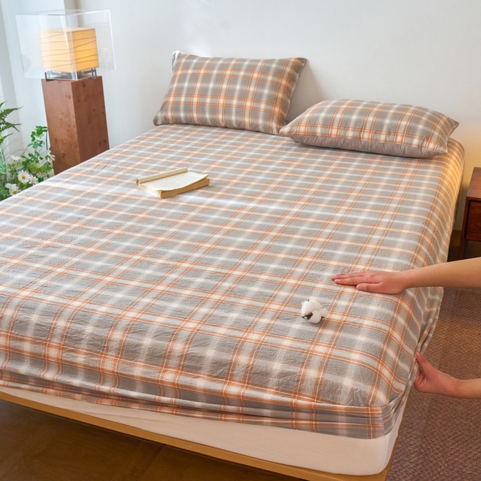 91家纺网 家纺一手货源 找家纺 春皖家纺 2026春夏新款全棉纯棉水洗棉单品系列床笠单件床笠单品-A版单床笠 栗木-咖格