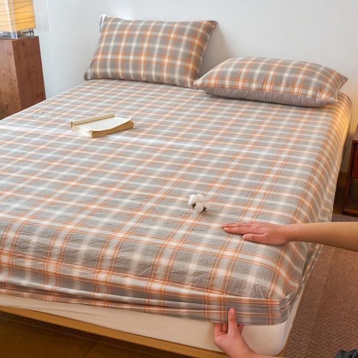 91家纺网 家纺一手货源 找家纺 春皖家纺 2026春夏新款全棉纯棉水洗棉单品系列床笠单件床笠单品-A版单床笠 栗木-咖格