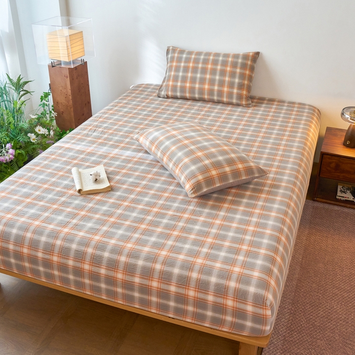 91家纺网 家纺一手货源 找家纺 春皖家纺 2026春夏新款全棉纯棉水洗棉单品系列床笠单件床笠单品-A版单床笠 栗木-咖格