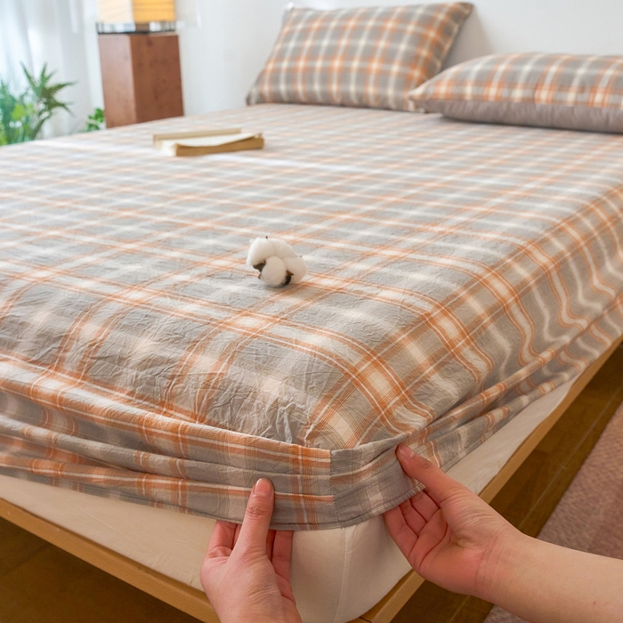 91家纺网 家纺一手货源 找家纺 春皖家纺 2026春夏新款全棉纯棉水洗棉单品系列床笠单件床笠单品-A版单床笠 栗木-咖格