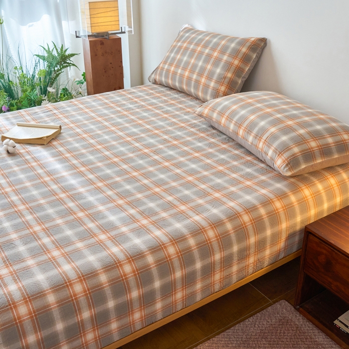 91家纺网 家纺一手货源 找家纺 春皖家纺 2026春夏新款全棉纯棉水洗棉单品系列床笠单件床笠单品-A版单床笠 栗木-咖格