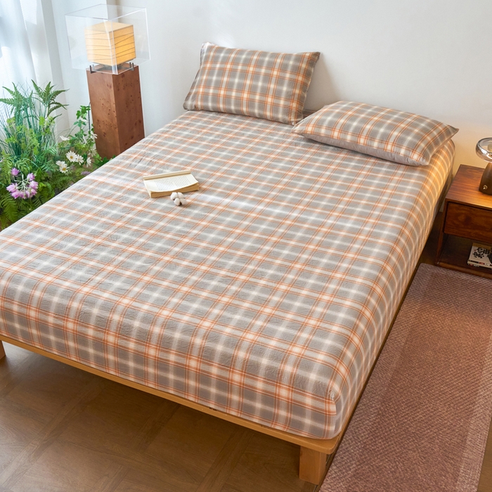 91家纺网 家纺一手货源 找家纺 春皖家纺 2026春夏新款全棉纯棉水洗棉单品系列床笠单件床笠单品-A版单床笠 栗木-咖格