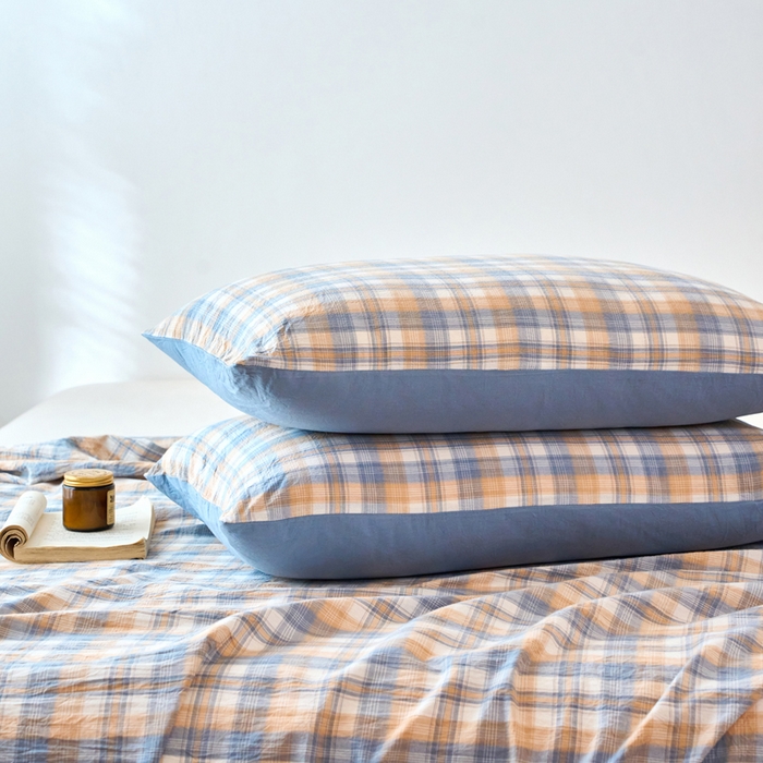 91家纺网 家纺一手货源 找家纺 春皖家纺 2026春夏新款全棉纯棉水洗棉单品系列床单单件床单单品-A版单床单 翠竹-蓝格