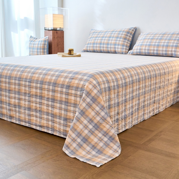 91家纺网 家纺一手货源 找家纺 春皖家纺 2026春夏新款全棉纯棉水洗棉单品系列床单单件床单单品-A版单床单 翠竹-蓝格