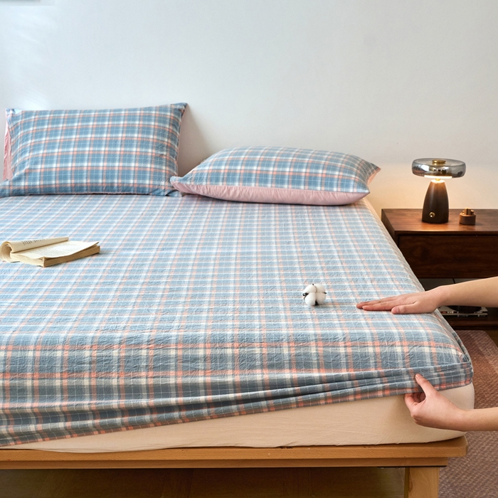 91家纺网 家纺一手货源 找家纺 春皖家纺 2026春夏新款全棉纯棉水洗棉单品系列床笠单件床笠单品-A版单床笠 摩尔蓝