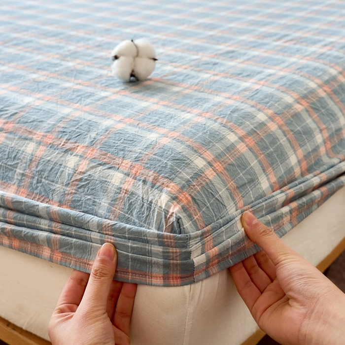 91家纺网 家纺一手货源 找家纺 春皖家纺 2026春夏新款全棉纯棉水洗棉单品系列床笠单件床笠单品-A版单床笠 摩尔蓝