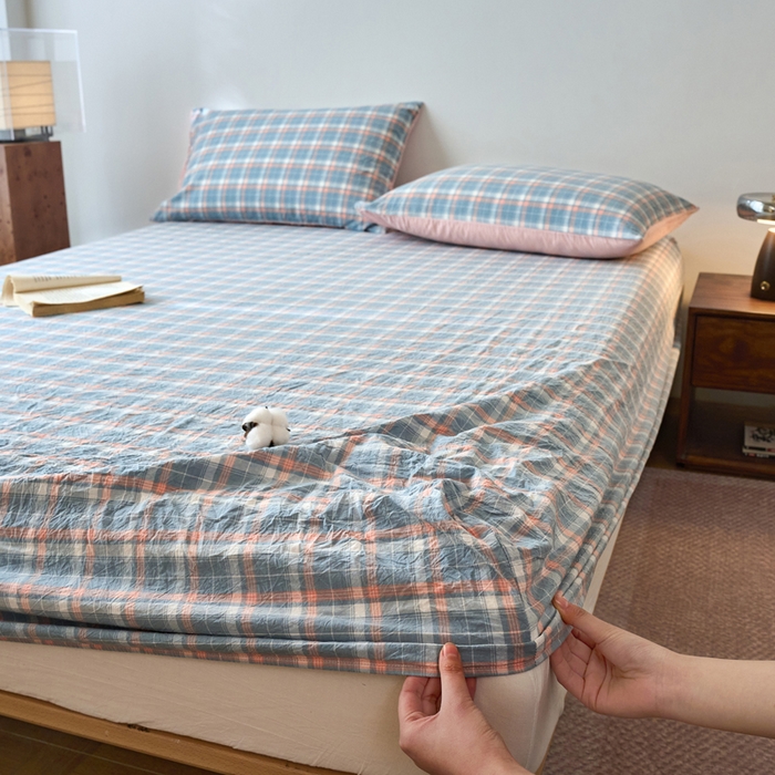 91家纺网 家纺一手货源 找家纺 春皖家纺 2026春夏新款全棉纯棉水洗棉单品系列床笠单件床笠单品-A版单床笠 摩尔蓝