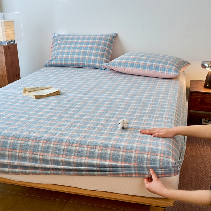 91家纺网 家纺一手货源 找家纺 春皖家纺 2026春夏新款全棉纯棉水洗棉单品系列床笠单件床笠单品-A版单床笠 摩尔蓝