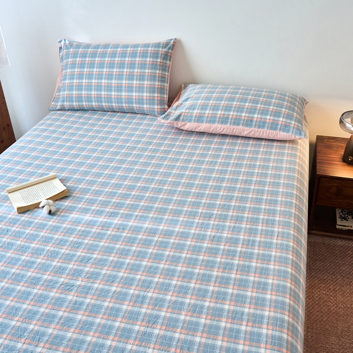 91家纺网 家纺一手货源 找家纺 春皖家纺 2026春夏新款全棉纯棉水洗棉单品系列床笠单件床笠单品-A版单床笠 摩尔蓝