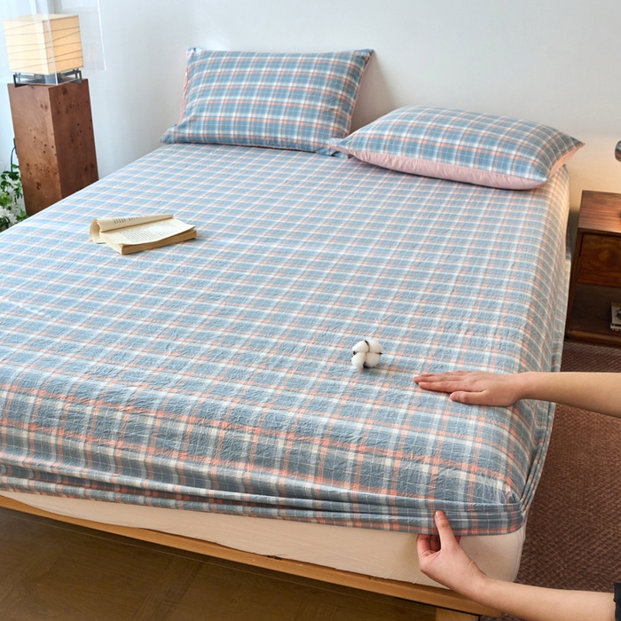 91家纺网 家纺一手货源 找家纺 春皖家纺 2026春夏新款全棉纯棉水洗棉单品系列床笠单件床笠单品-A版单床笠 摩尔蓝