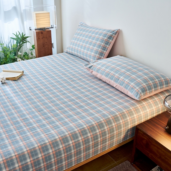 91家纺网 家纺一手货源 找家纺 春皖家纺 2026春夏新款全棉纯棉水洗棉单品系列床笠单件床笠单品-A版单床笠 摩尔蓝