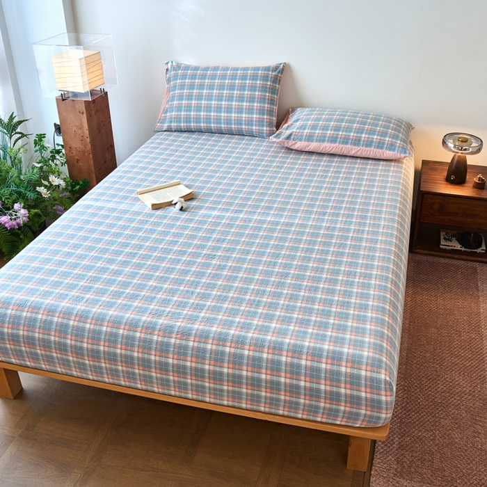 91家纺网 家纺一手货源 找家纺 春皖家纺 2026春夏新款全棉纯棉水洗棉单品系列床笠单件床笠单品-A版单床笠 摩尔蓝