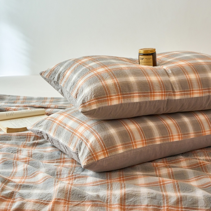 91家纺网 家纺一手货源 找家纺 春皖家纺 2026春夏新款全棉纯棉水洗棉单品系列床单单件床单单品-A版单床单 栗木-咖格