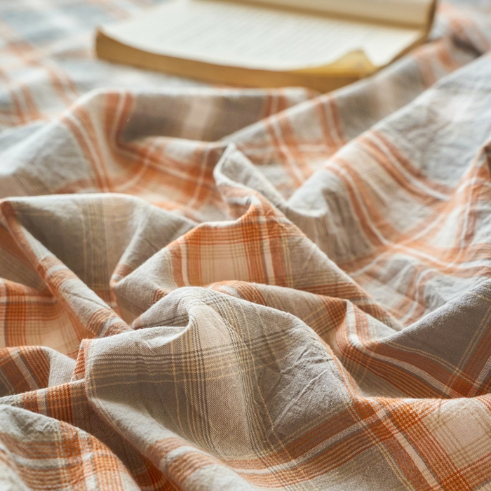 91家纺网 家纺一手货源 找家纺 春皖家纺 2026春夏新款全棉纯棉水洗棉单品系列床单单件床单单品-A版单床单 栗木-咖格