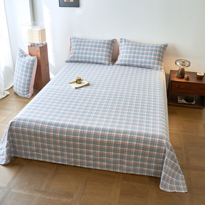 91家纺网 家纺一手货源 找家纺 春皖家纺 2026春夏新款全棉纯棉水洗棉单品系列床单单件床单单品-A版单床单 摩尔蓝