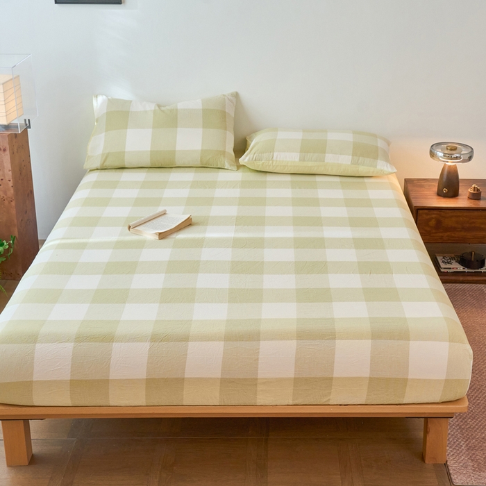 91家纺网 家纺一手货源 找家纺 春皖家纺 2026春夏新款全棉纯棉水洗棉单品系列床笠单件床笠单品-A版单床笠 素雅-芳绿