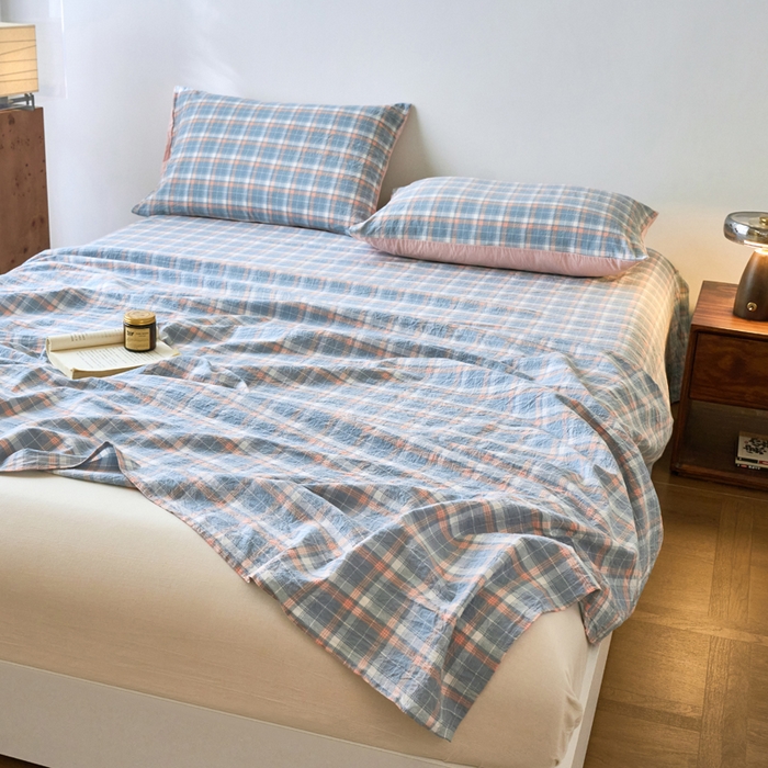 91家纺网 家纺一手货源 找家纺 春皖家纺 2026春夏新款全棉纯棉水洗棉单品系列床单单件床单单品-A版单床单 摩尔蓝