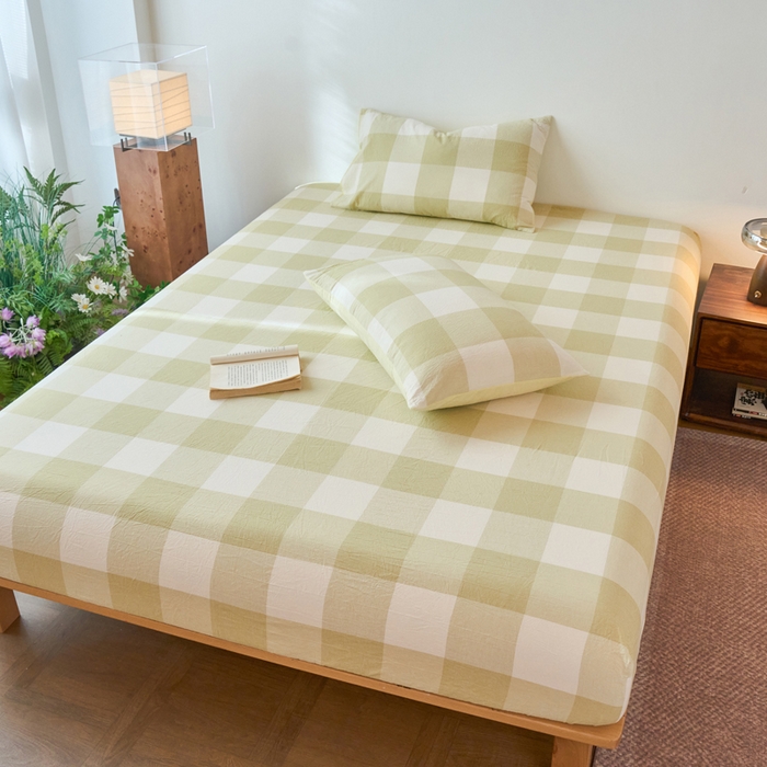 91家纺网 家纺一手货源 找家纺 春皖家纺 2026春夏新款全棉纯棉水洗棉单品系列床笠单件床笠单品-A版单床笠 素雅-芳绿