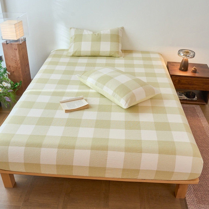 91家纺网 家纺一手货源 找家纺 春皖家纺 2026春夏新款全棉纯棉水洗棉单品系列床笠单件床笠单品-A版单床笠 素雅-芳绿