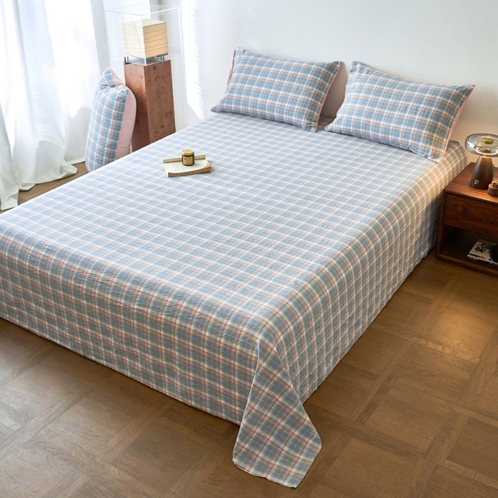 91家纺网 家纺一手货源 找家纺 春皖家纺 2026春夏新款全棉纯棉水洗棉单品系列床单单件床单单品-A版单床单 摩尔蓝