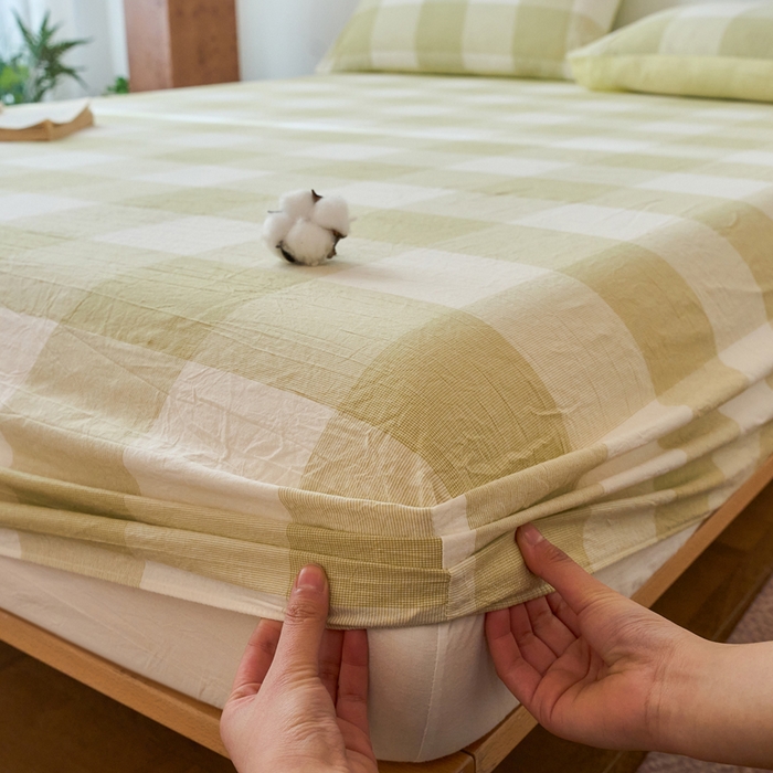 91家纺网 家纺一手货源 找家纺 春皖家纺 2026春夏新款全棉纯棉水洗棉单品系列床笠单件床笠单品-A版单床笠 素雅-芳绿