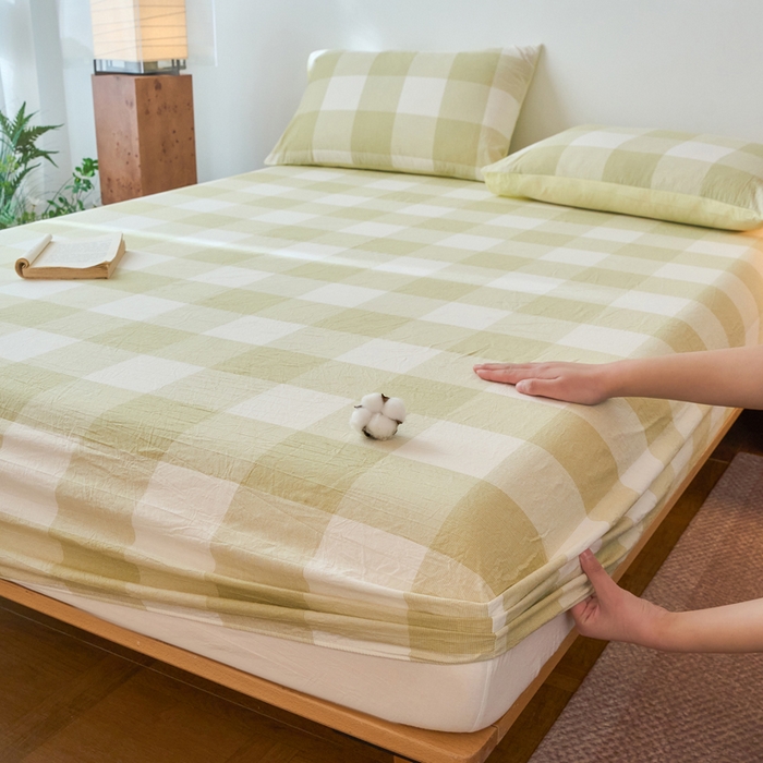 91家纺网 家纺一手货源 找家纺 春皖家纺 2026春夏新款全棉纯棉水洗棉单品系列床笠单件床笠单品-A版单床笠 素雅-芳绿