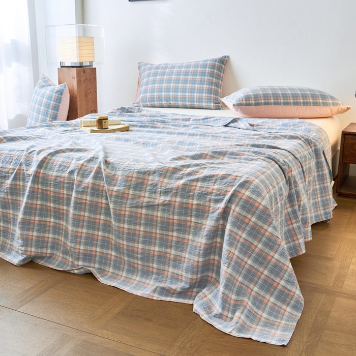 91家纺网 家纺一手货源 找家纺 春皖家纺 2026春夏新款全棉纯棉水洗棉单品系列床单单件床单单品-A版单床单 摩尔蓝