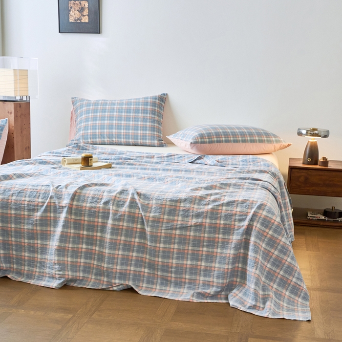 91家纺网 家纺一手货源 找家纺 春皖家纺 2026春夏新款全棉纯棉水洗棉单品系列床单单件床单单品-A版单床单 摩尔蓝