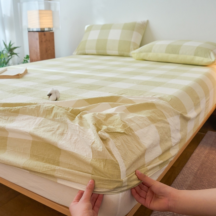 91家纺网 家纺一手货源 找家纺 春皖家纺 2026春夏新款全棉纯棉水洗棉单品系列床笠单件床笠单品-A版单床笠 素雅-芳绿