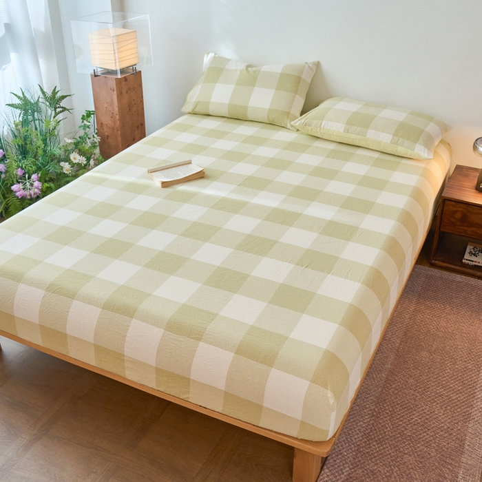 91家纺网 家纺一手货源 找家纺 春皖家纺 2026春夏新款全棉纯棉水洗棉单品系列床笠单件床笠单品-A版单床笠 素雅-芳绿