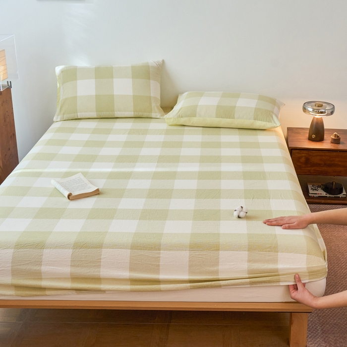 91家纺网 家纺一手货源 找家纺 春皖家纺 2026春夏新款全棉纯棉水洗棉单品系列床笠单件床笠单品-A版单床笠 素雅-芳绿