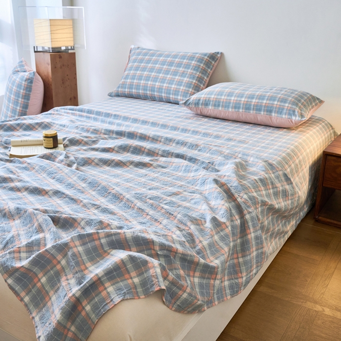 91家纺网 家纺一手货源 找家纺 春皖家纺 2026春夏新款全棉纯棉水洗棉单品系列床单单件床单单品-A版单床单 摩尔蓝