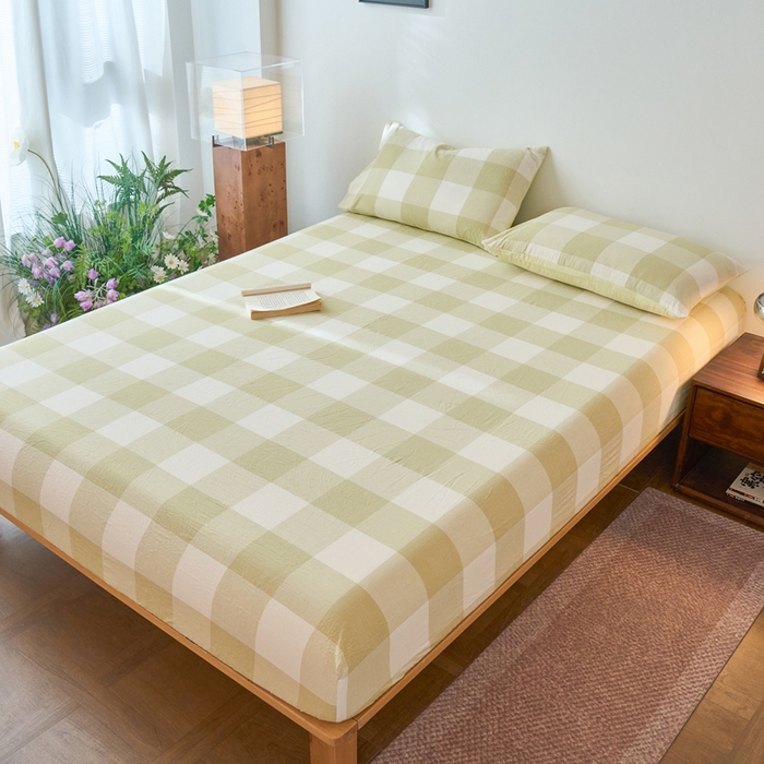 91家纺网 家纺一手货源 找家纺 春皖家纺 2026春夏新款全棉纯棉水洗棉单品系列床笠单件床笠单品-A版单床笠 素雅-芳绿